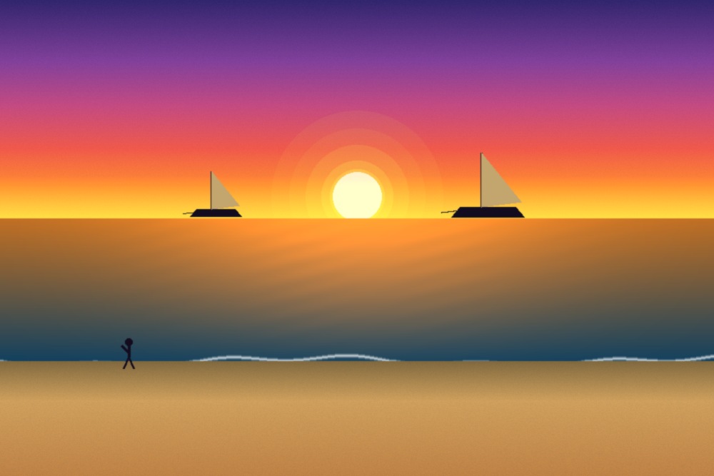 Sunset over Msasani Bay, Dar es Salaam — dhows on the horizon